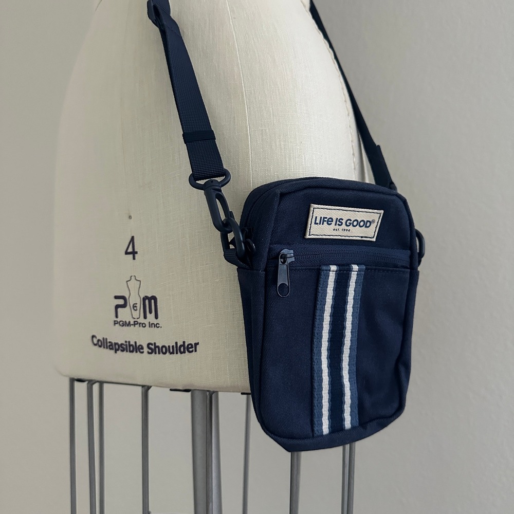 Life is Good Crossbody Bag Small OS Blue Striped Canvas Utility Pouch Travel